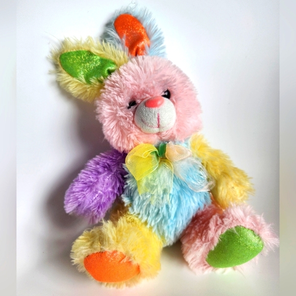 Colorful Easter Plush Bunny Toy Multicolor 11 inch Stuffed Animal - Picture 1 of 2